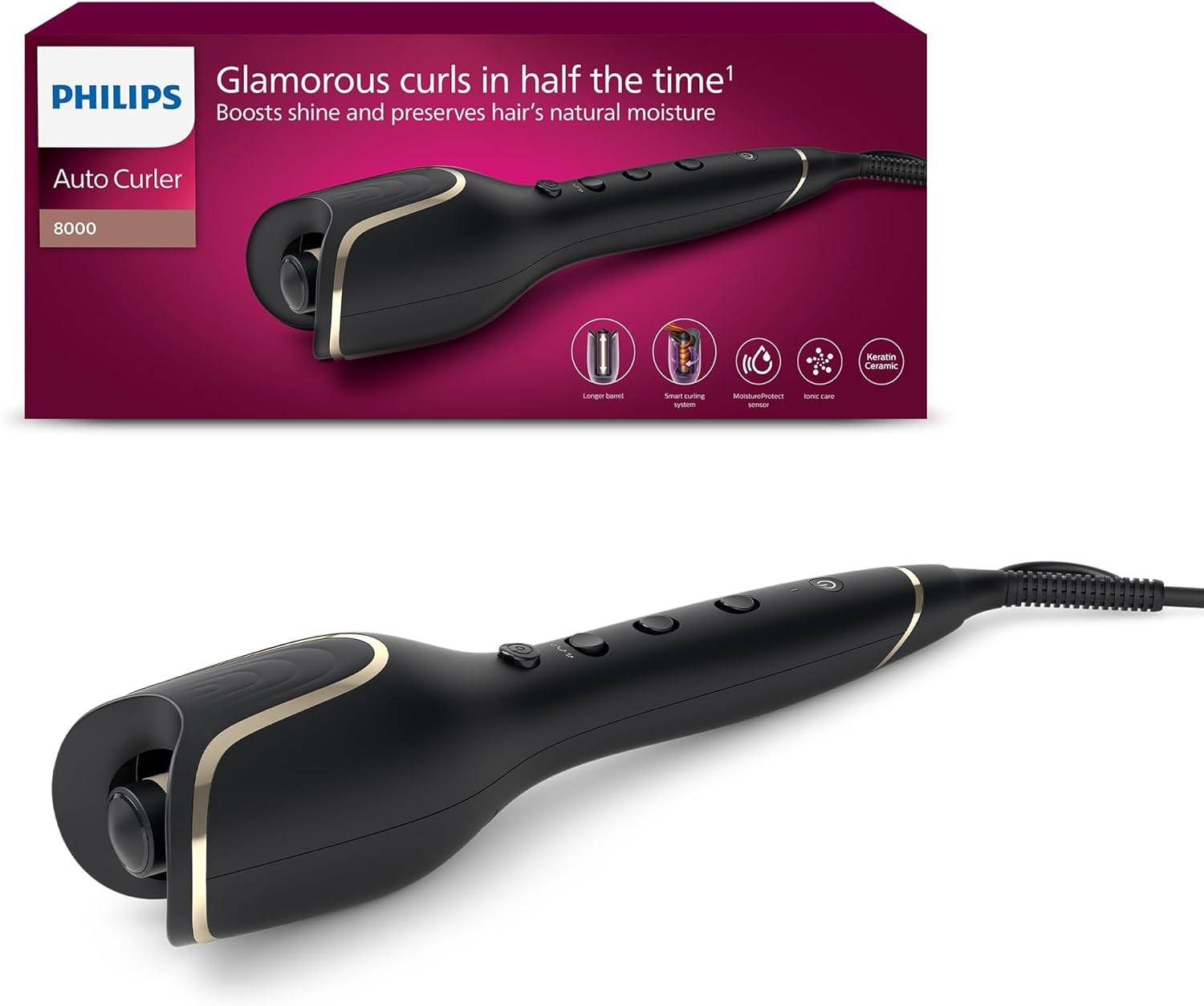 Philips - série 8000 - boucleur automatique, 27 styles, noir - BHB876/00