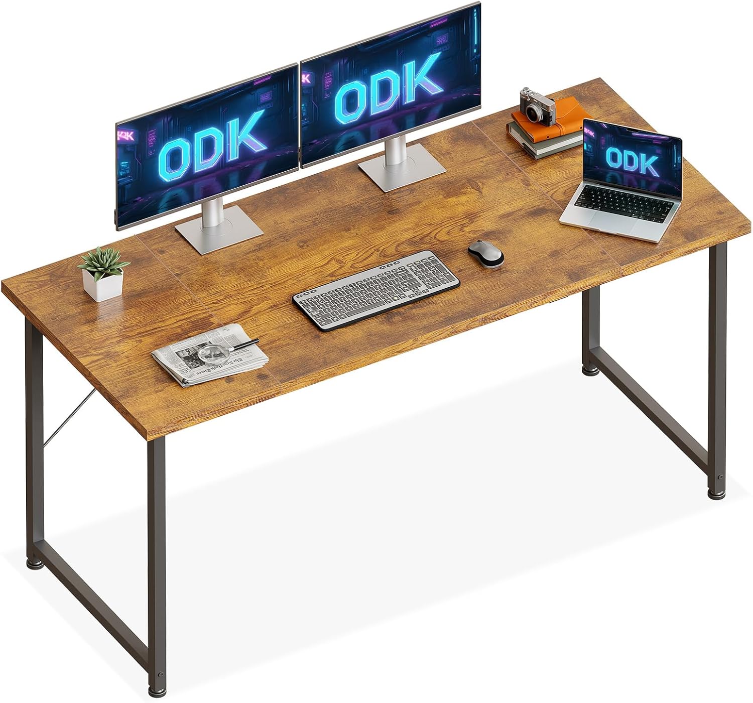 Bureau d’ordinateur - 140x50cm - table informatique, bois, marron