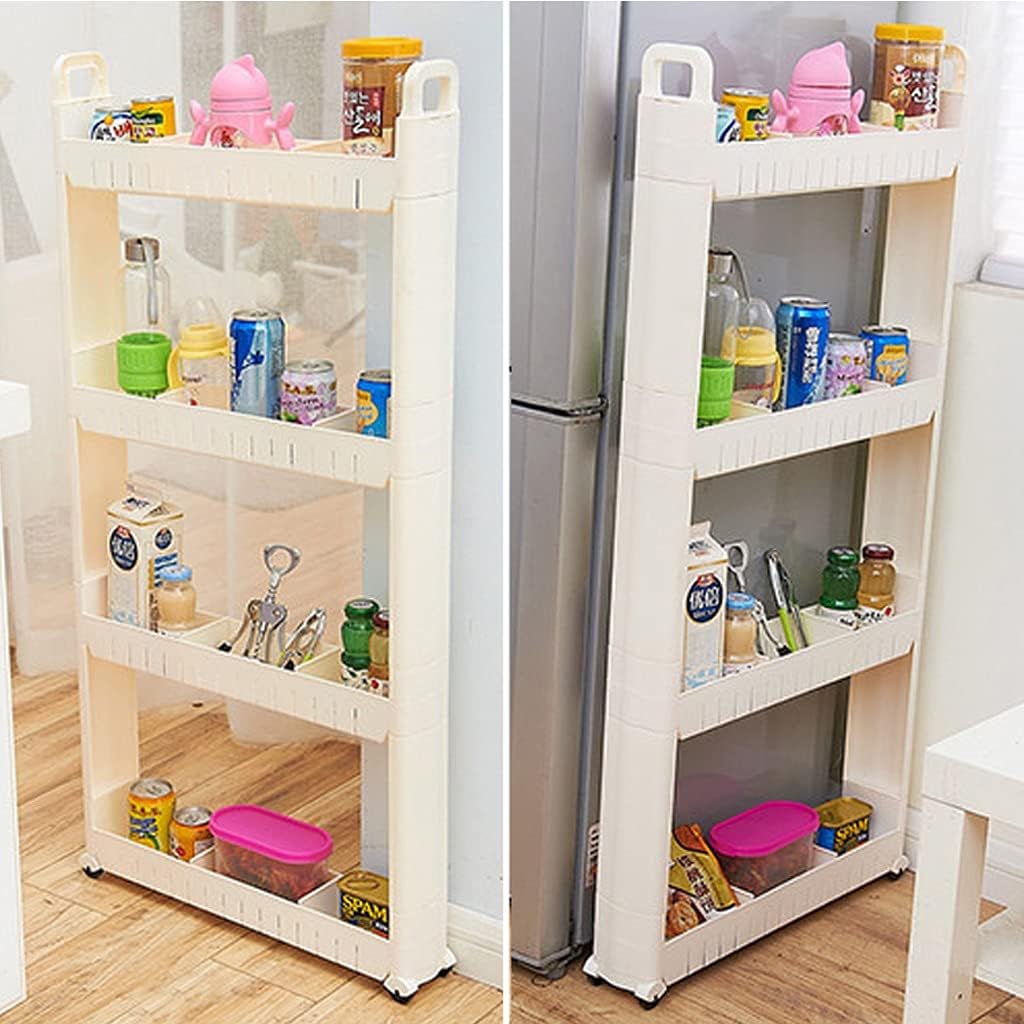 Chariot de rangement mince - 3 niveaux - 10cm - plastique blanc, à roulettes, organisateur mobile