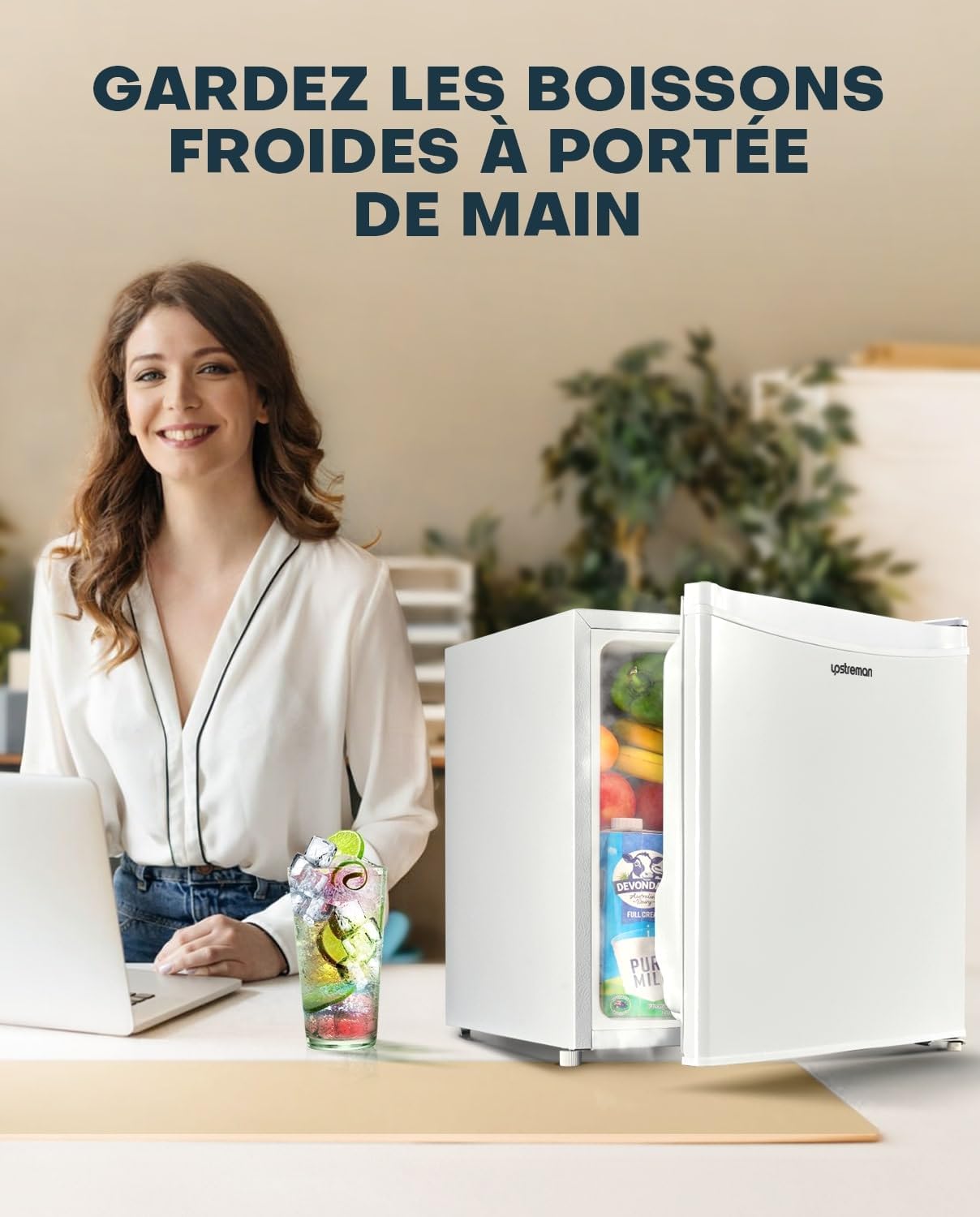 Upstreman - FR17 - 46L - Mini frigo avec congélateur, silencieux, porte réversible