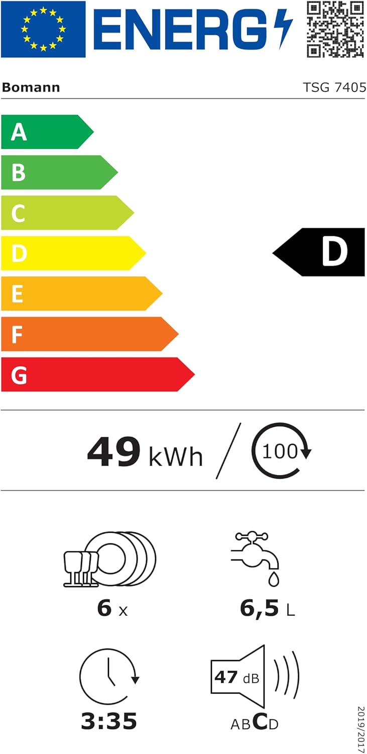 Bomann - lave-vaisselle compact - 43,8x55x50cm - 6 réglages, ouverture auto, TSG7405