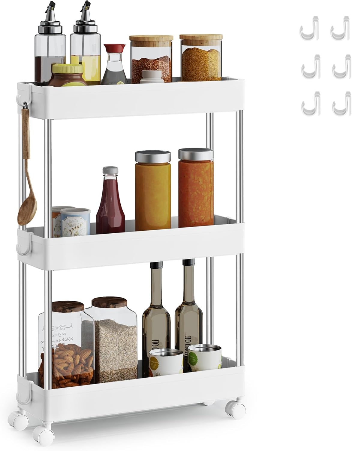 SONGMICS - chariot cuisine 3 niveaux, acier, 42x14,4x60,6 cm, 6 crochets, KSC007W01