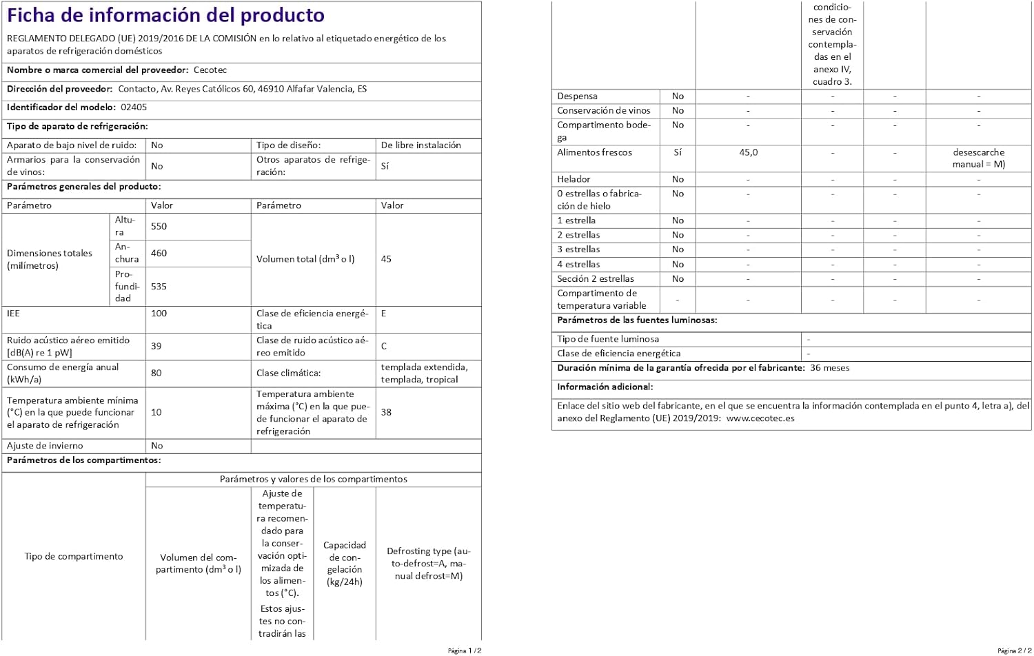 Cecotec - Bolero CoolMarket TT Origin - 55x44,7x45 cm - mini frigo rétro, 45L, classe E, bac à glaçons, poignée chromée