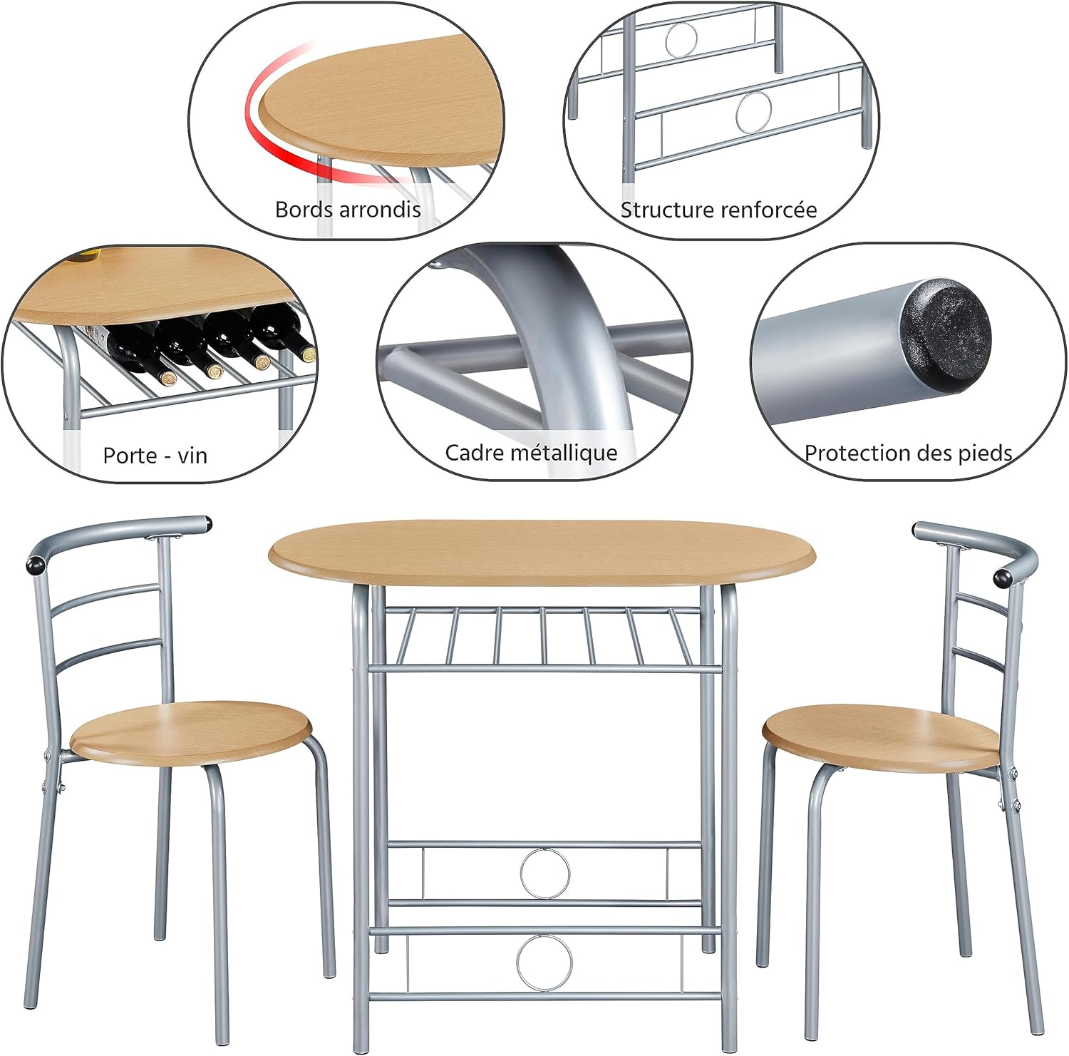 Yaheetech - ensemble table à manger ronde 90x53x75,5cm bois/métal 3 pièces