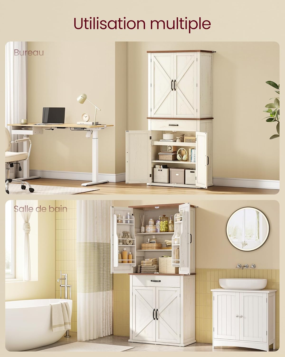 VASAGLE - Buffet haut, série rustique, 178,6 cm, tiroir, étagères réglables, BBK364W02