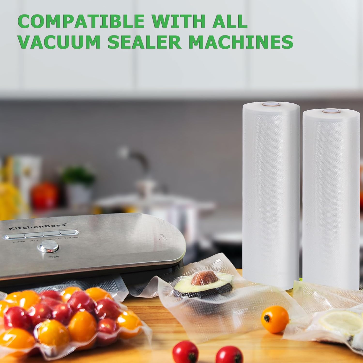 KitchenBoss - rouleaux sacs sous vide 28x600cm - sans BPA, compatibles mise sous vide