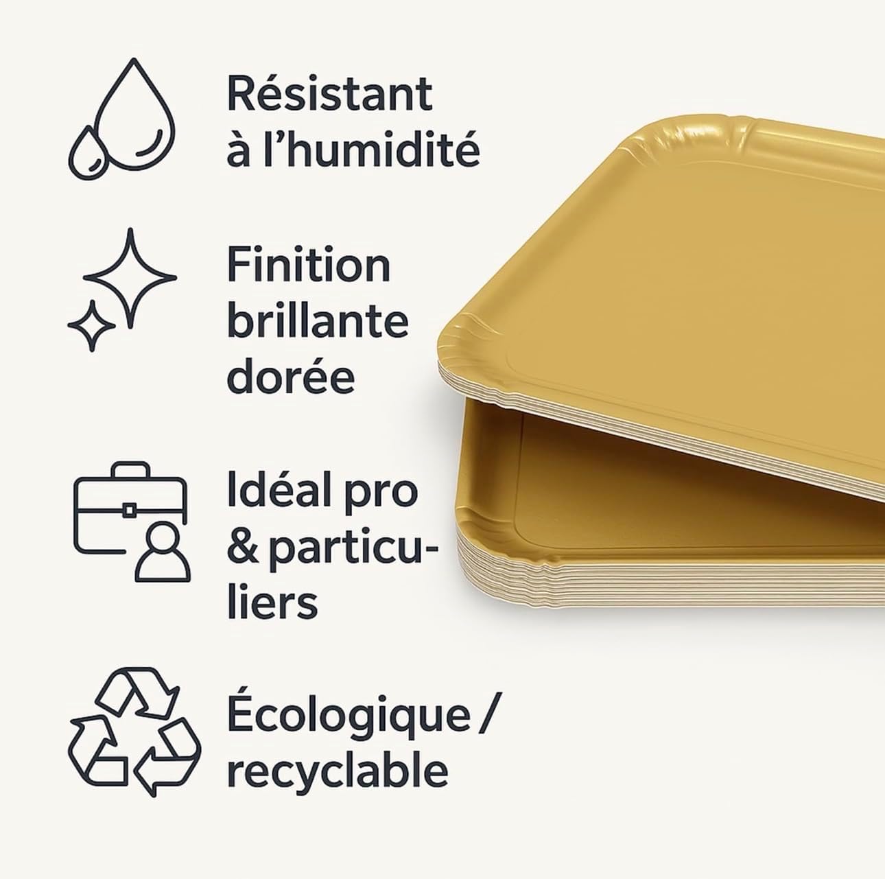 Plateaux en carton doré - 42x28 cm - lot de 25, pour présentation pâtisserie