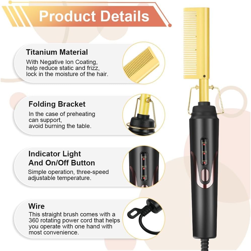 Flintronic - 2 en 1 Peigne chauffant céramique - 160-200°C - Chauffe rapide, barbe et perruque