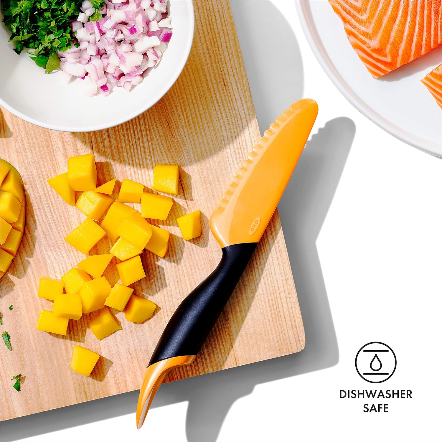 OXO Good Grips – Trancheuse à mangue avec cuillère – 12cm – Noir et orange