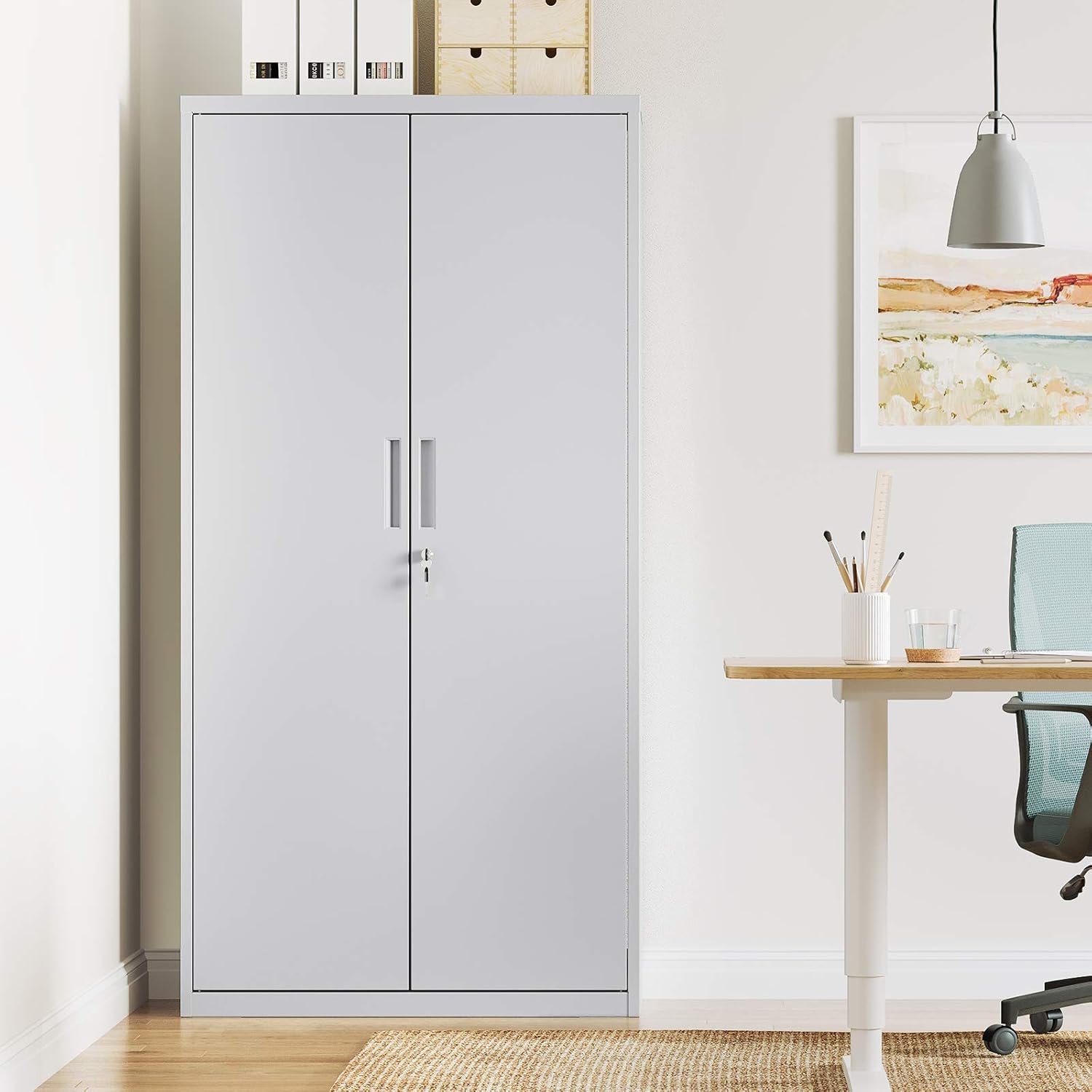 SONGMICS - meuble de rangement bureau acier 40x80x180cm, 5 niveaux, portes doubles, serrure, OMC015G01