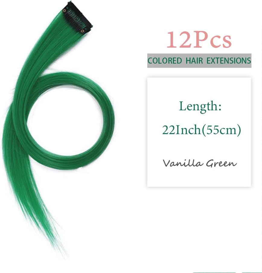 Extensions cheveux à clip - vert gazon - 55 cm - lot de 12 mèches colorées
