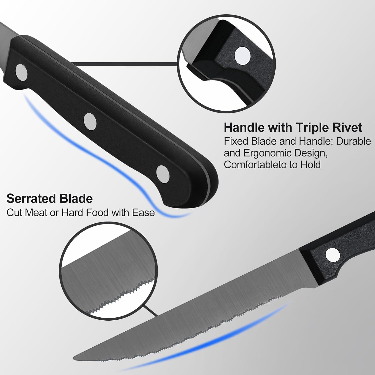 Pleafind - couteaux à steak - 21cm - inox, lame dentelée, lavable