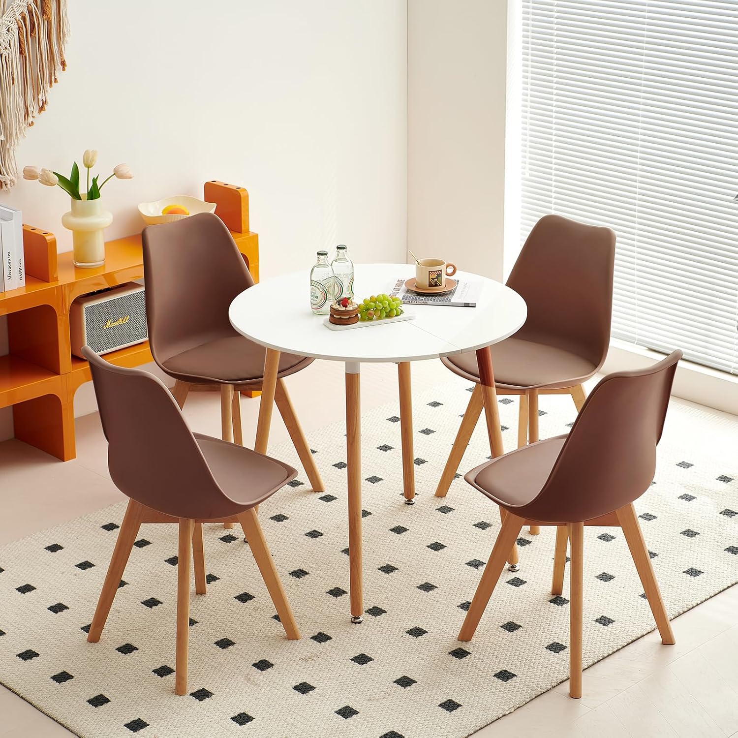 EGGREE - lot de 4 chaises scandinaves - assise rembourrée, pieds bois, 81x48x42 cm - style rétro, testées SGS