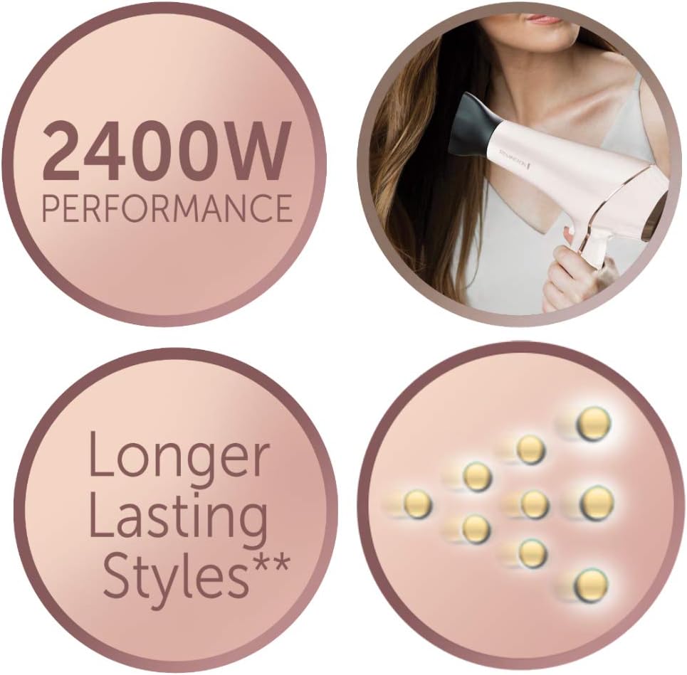 Remington - Sèche-cheveux PROluxe - 2400W, ionique, OptiHeat, 3 temp., 2 vitesses, 3 concentrateurs, diffuseur - AC9140