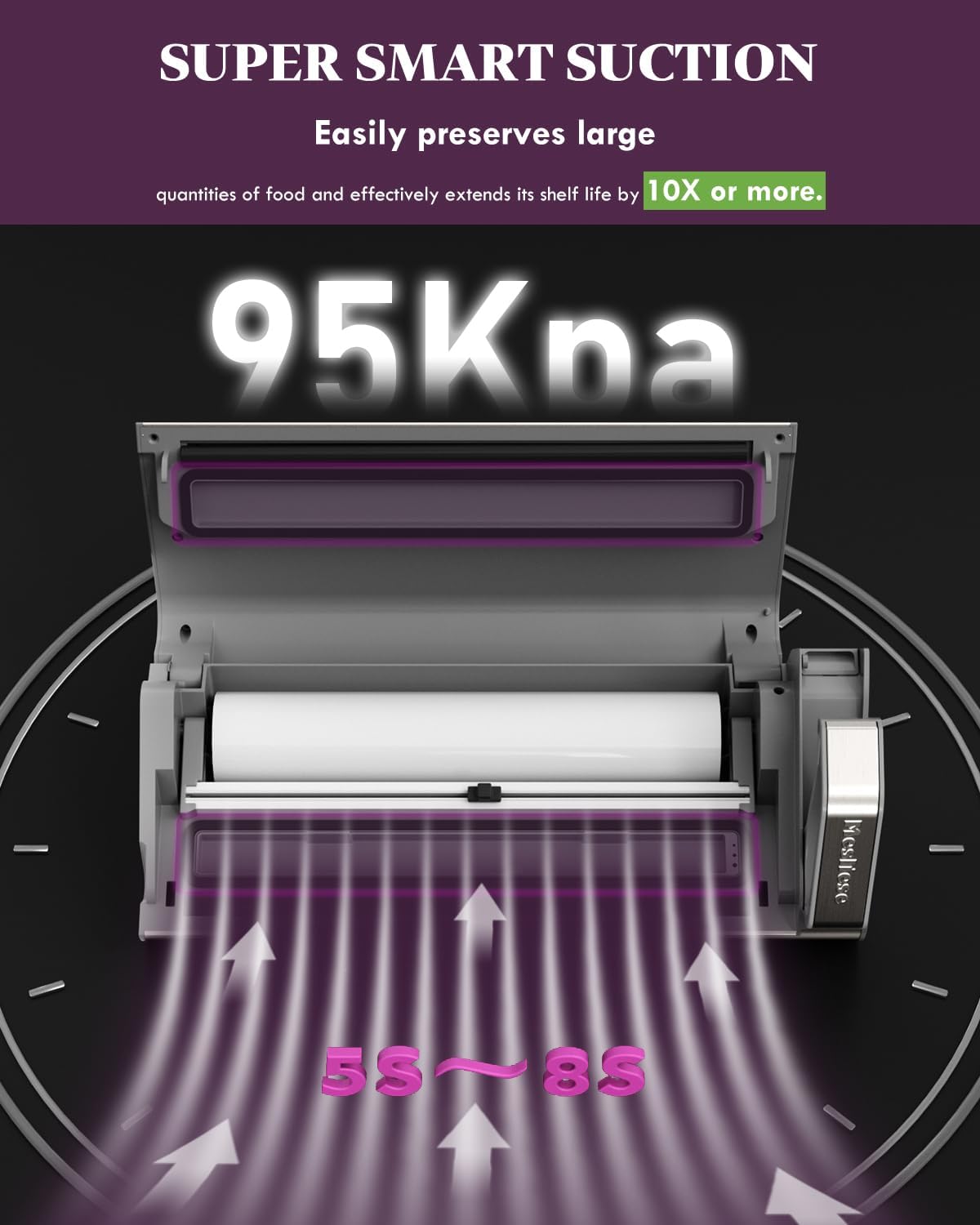 Mesliese - machine à emballer 95kPa 120W, double étanchéité, cutter, affichage, rouleaux et sacs