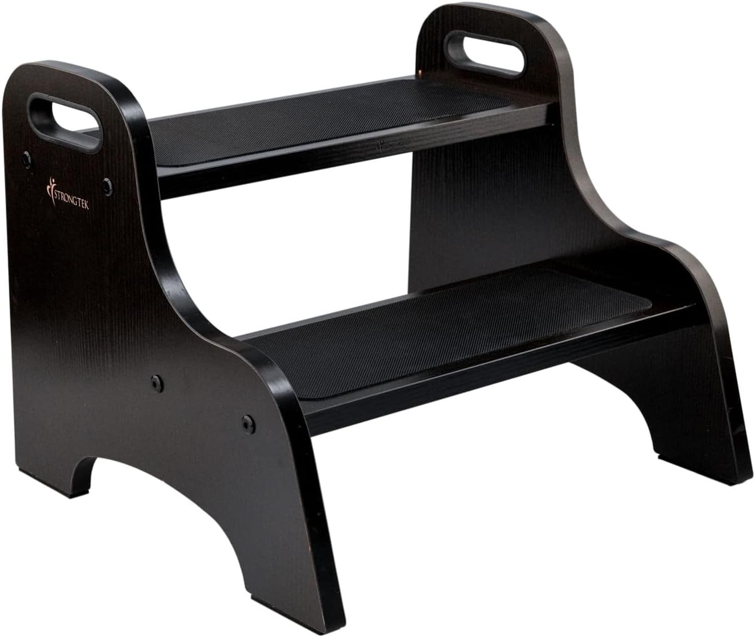 StrongTek - tabouret 2 marches bois - poignée portable, antidérapant, 180 kg, surface sécurisée - noir
