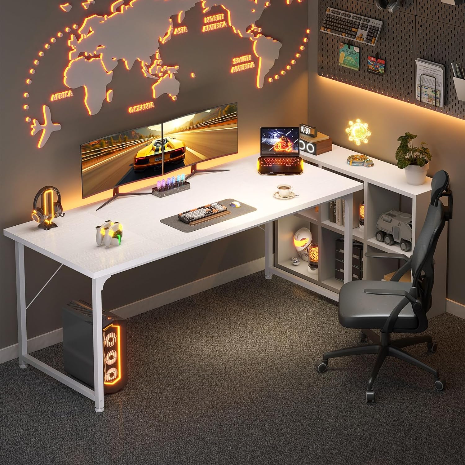 Bureau d'ordinateur - blanc - 160x55 cm - espace de travail moderne