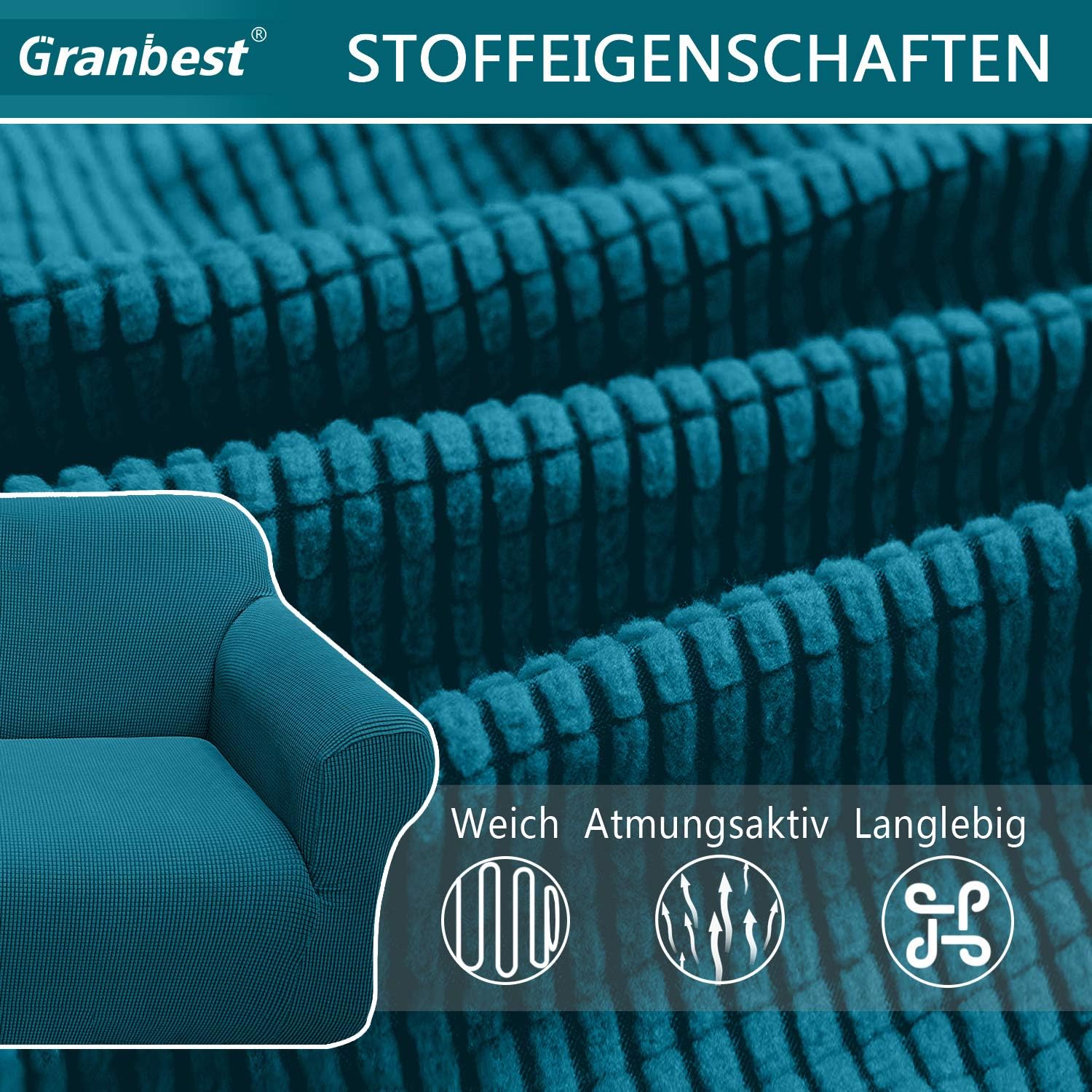 Granbest - housse canapé moderne - 2 places - tissu jacquard élastique, protection animaux, bleu sarcelle