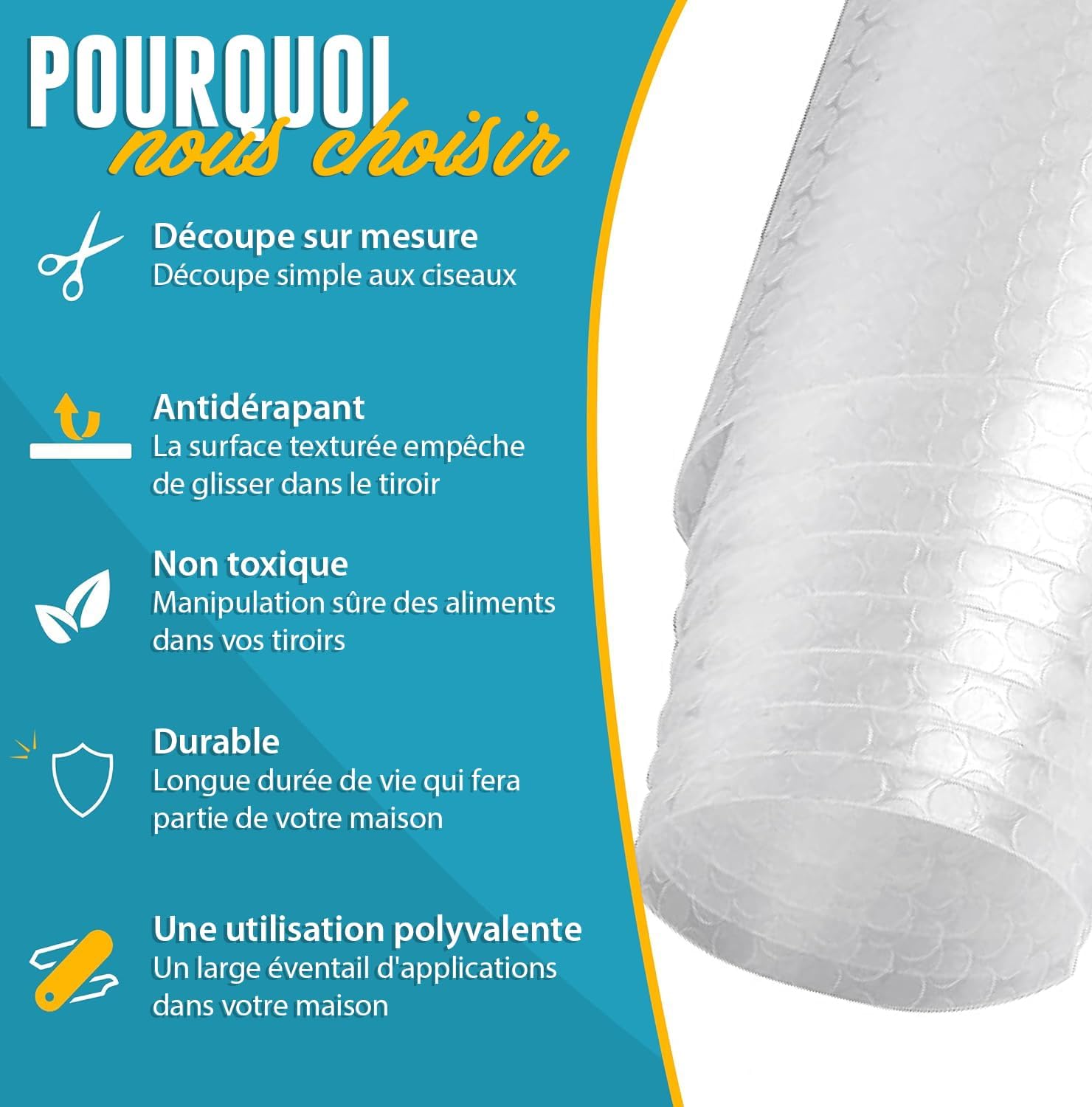 Linda's Essentials - tapis antidérapant cuisine 60x500cm, protection tiroir