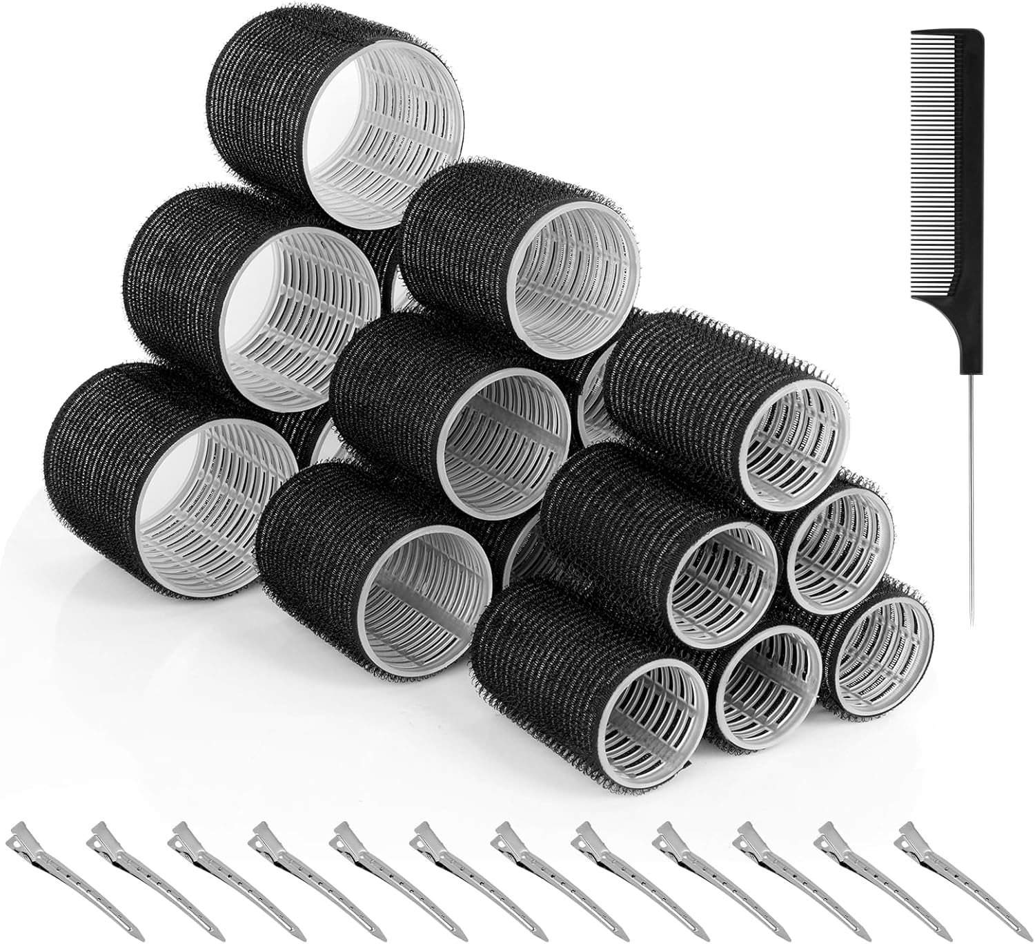 Romon - Set bigoudis chauffants 31 pièces, 3 tailles, avec pinces et peigne