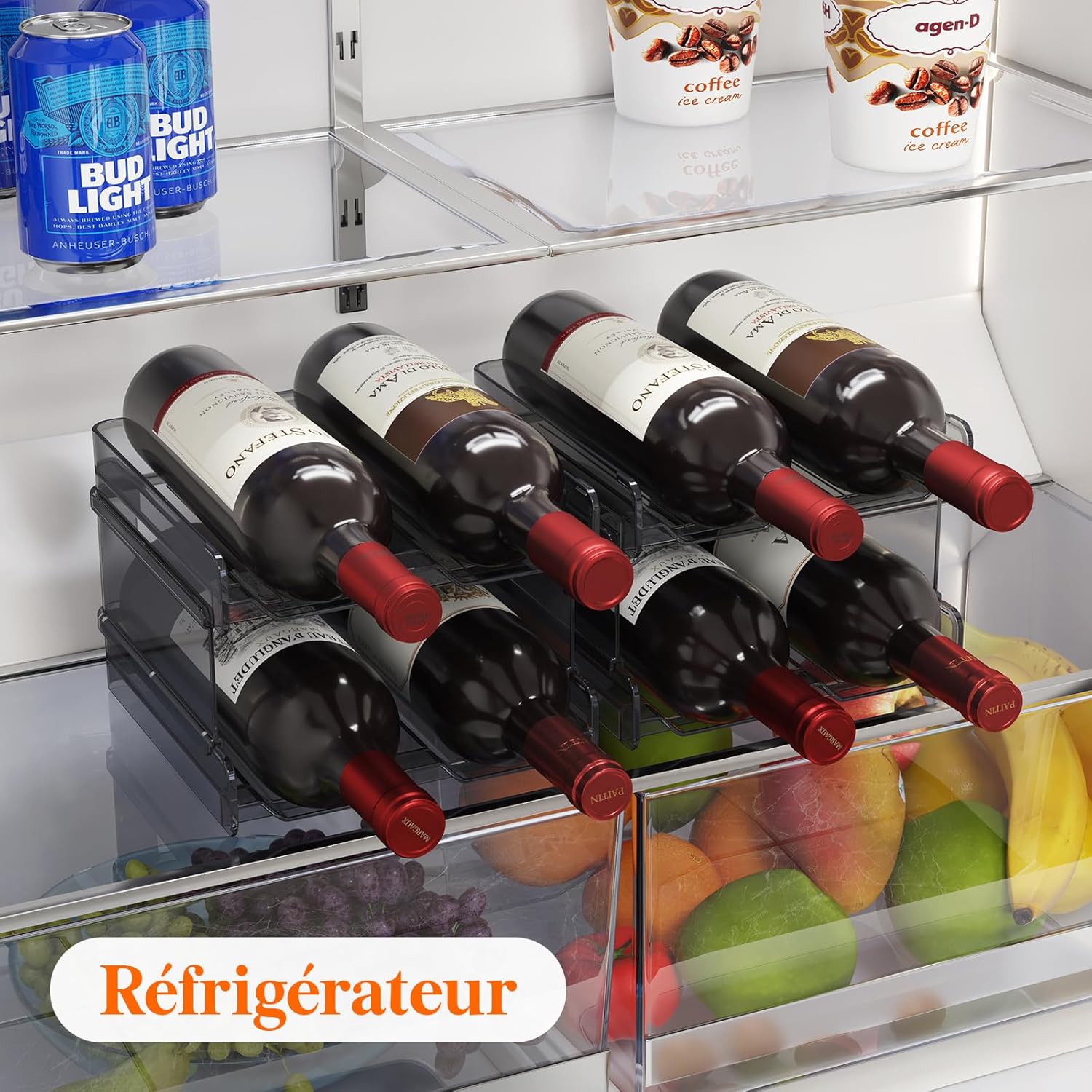 Lifewit - Casier à vin empilable - 29x20x11cm - lot de 2, plastique, 8 bouteilles, noir