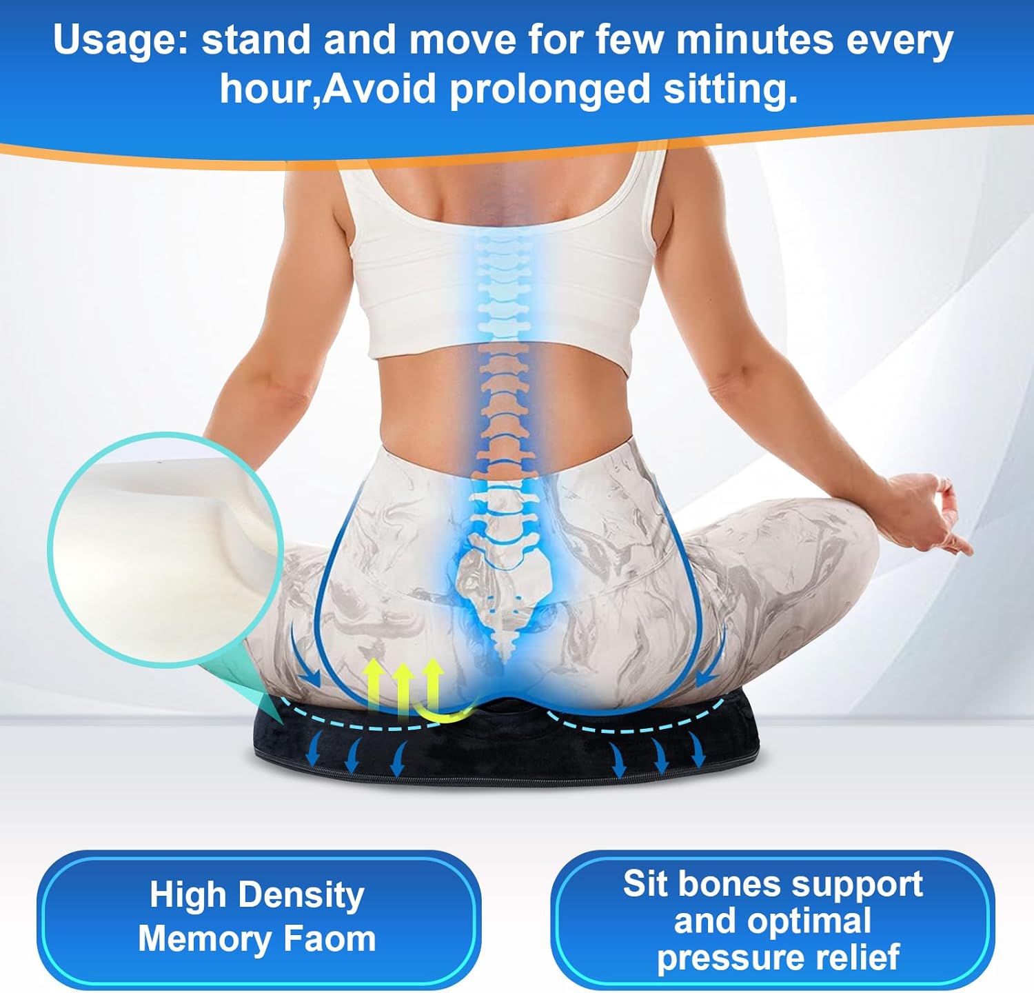 Coussin de siège - mousse mémoire, donut, soulage hémorroïdes, 40x35 cm