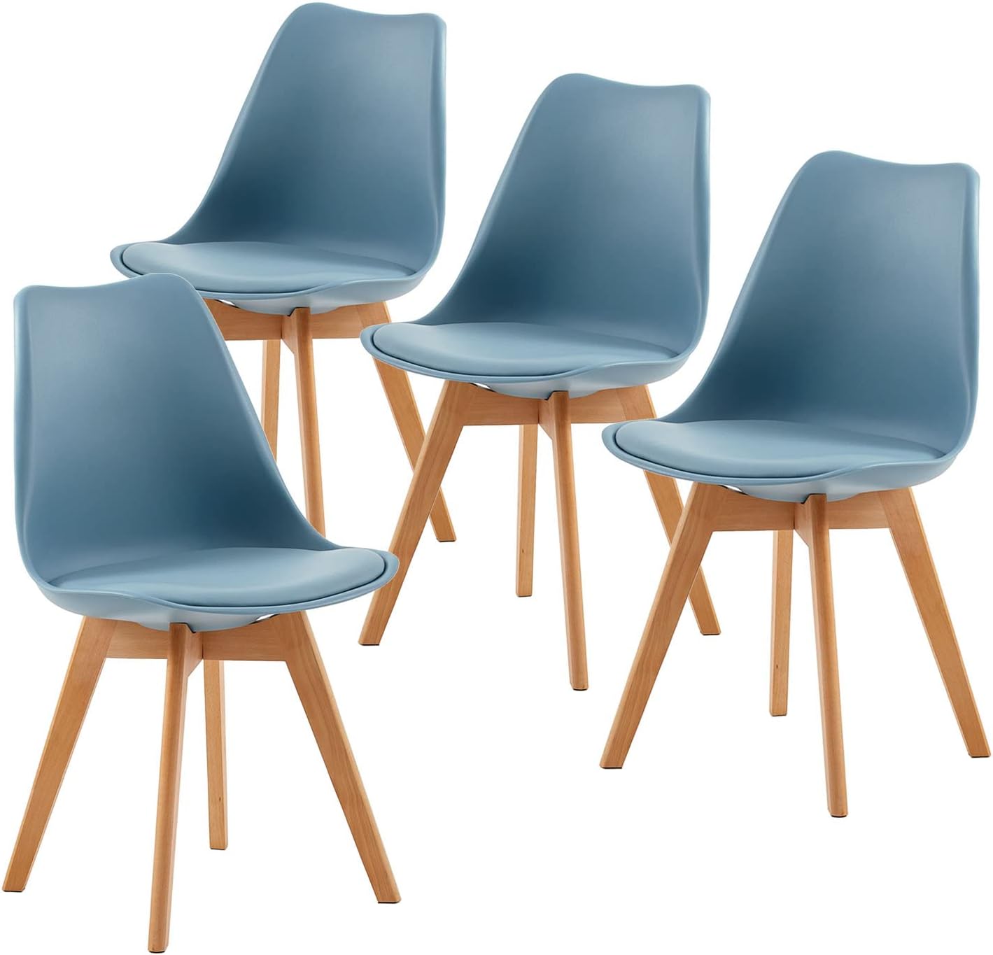 EGGREE - chaise salle à manger scandinave - bleu clair - rembourrée, pieds hêtre massif, lot de 4