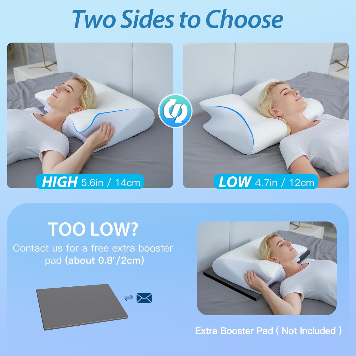 HOMCA - Oreiller ergonomique 2-en-1, mémoire de forme, 60x40x12/14 cm, soutien cervical