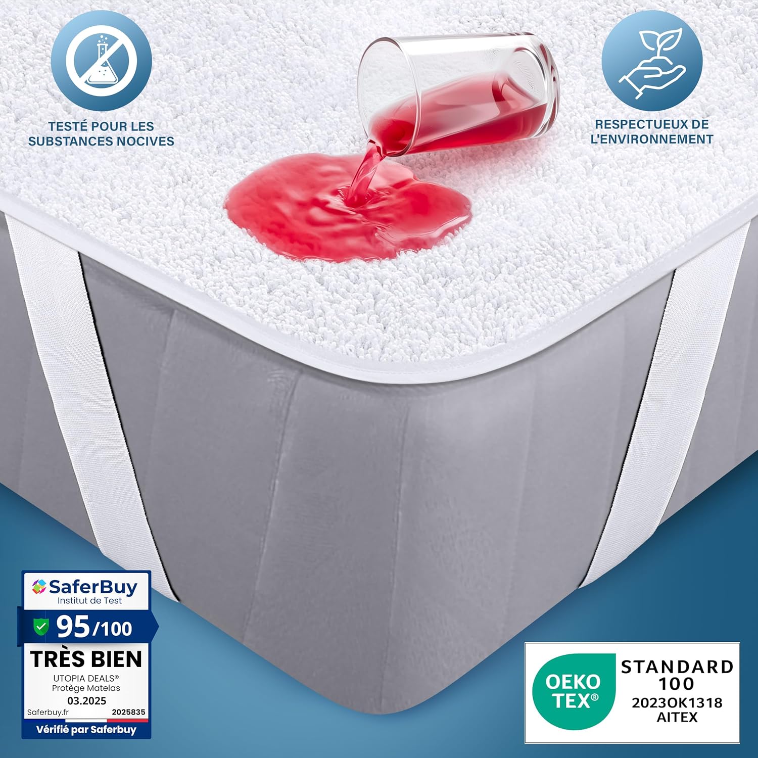 Utopia Bedding - protège-matelas imperméable - 160x200 cm - Oeko TEX, coins élastiques, respirant