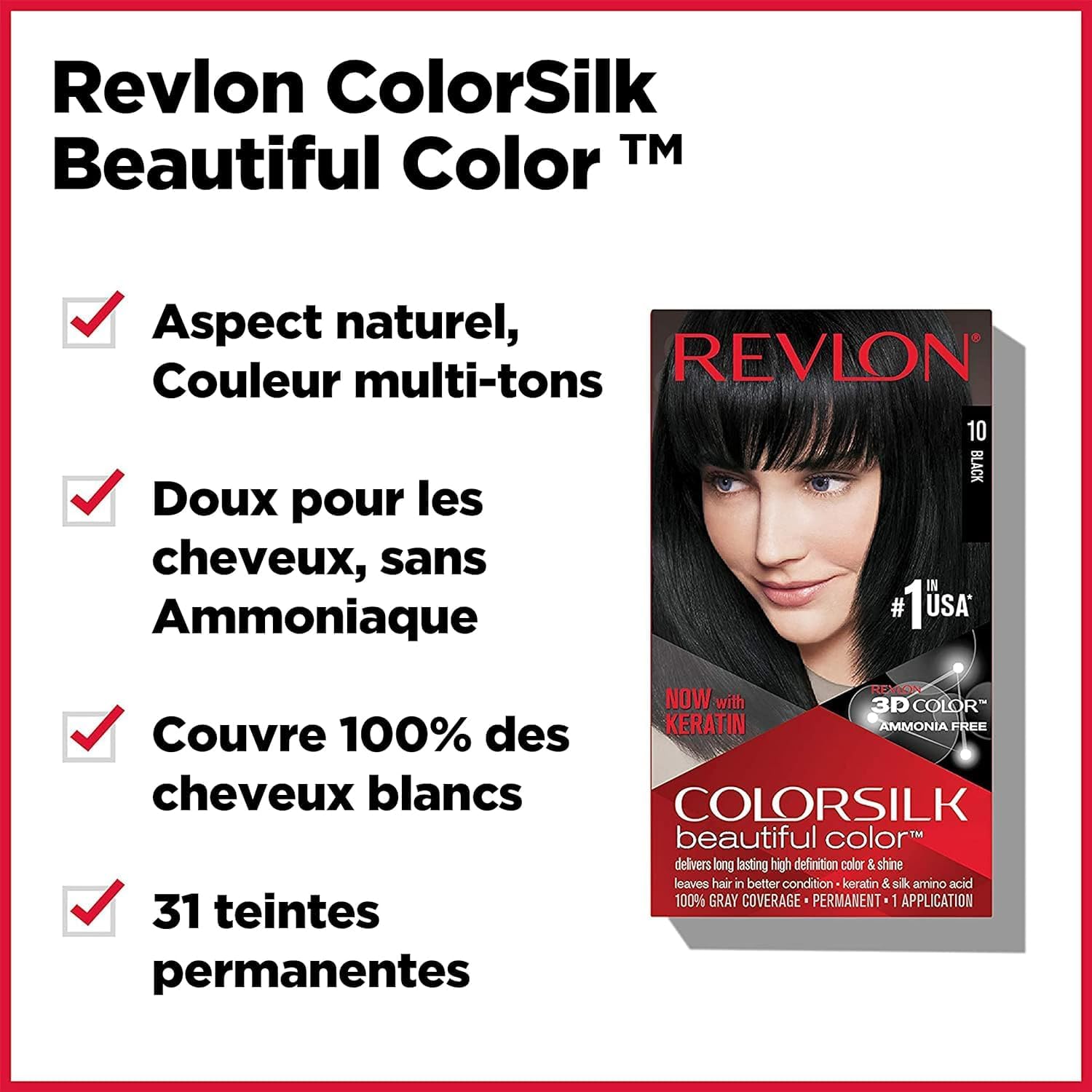 Revlon - Colorsilk Beautiful Color - coloration gel 3D, kératine, couvre 100% des cheveux blancs, 30 Châtain Foncé