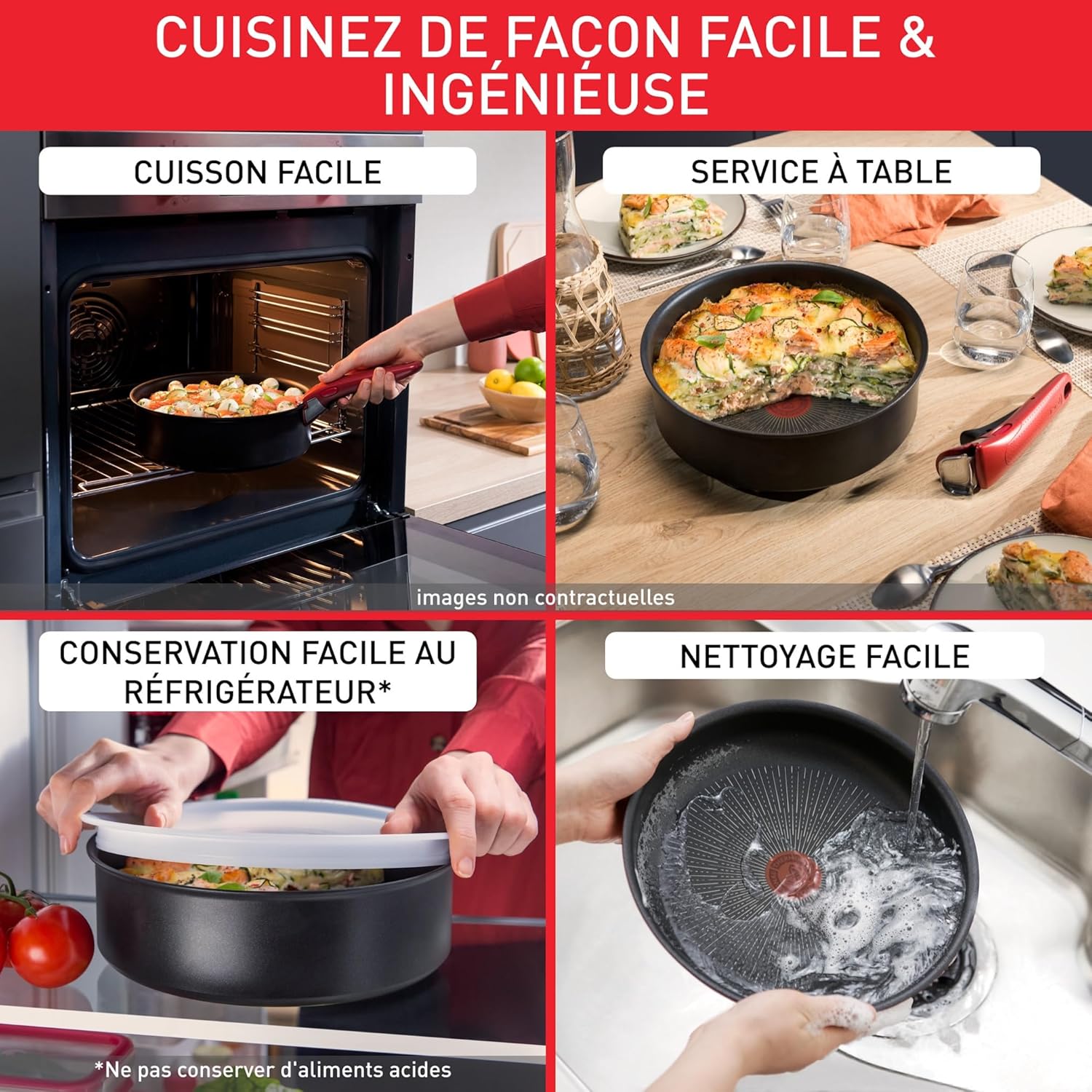 Tefal - Ingenio Enjoy batterie cuisine 4 pièces, léger, poignée amovible, L7239143