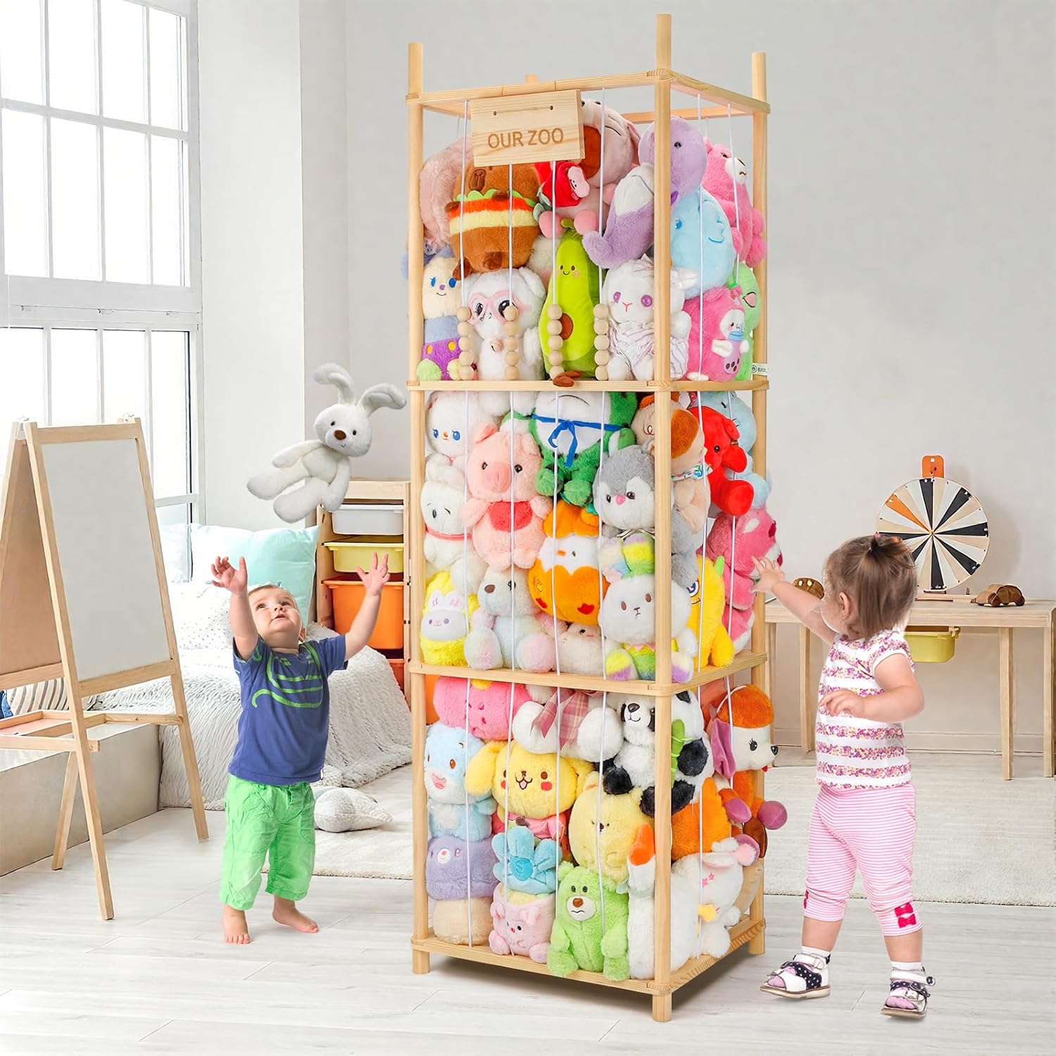 Rangement peluche enfant - bois - grande capacité - pour chambre et salon