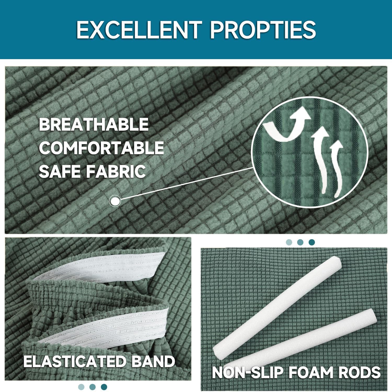 Housse canapé extensible 3 places, vert, lavable, antidérapante, moderne