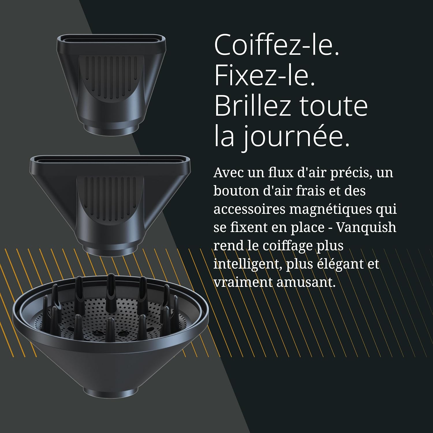 Wahl - Vanquish - Sèche-cheveux pro - séchage rapide - 3 embouts magnétiques, diffuseur - or rose