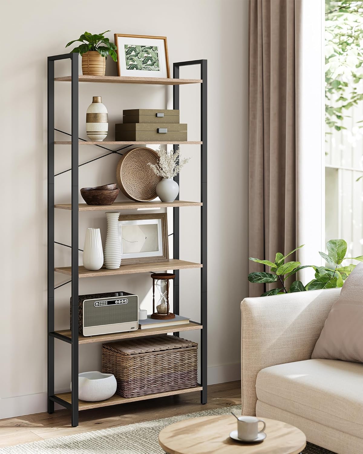 VASAGLE - étagère 6 niveaux - 30x80x186 cm - industriel, marron/noir - LLS082B50