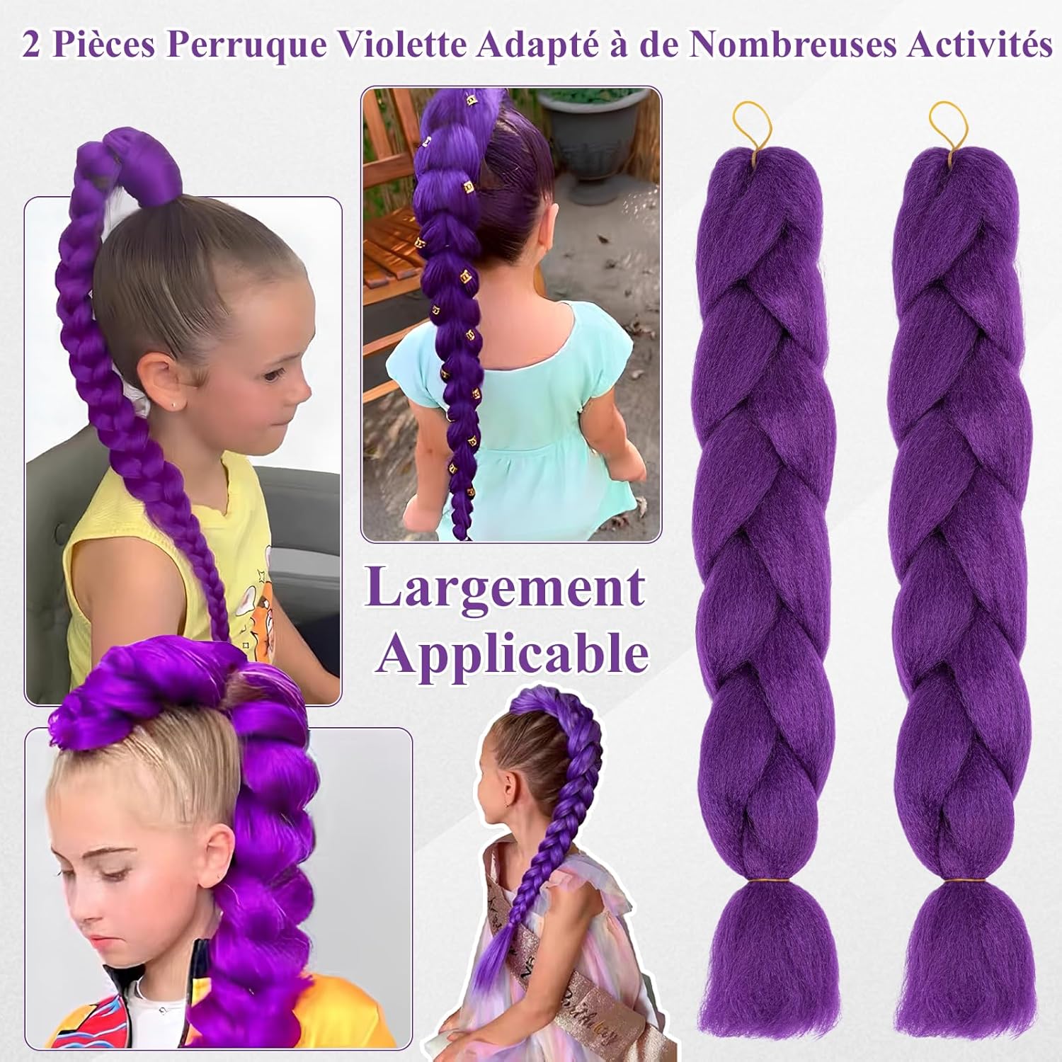 Perruque - violette enfant/femme - cosplay Halloween Kpop - 2 pièces