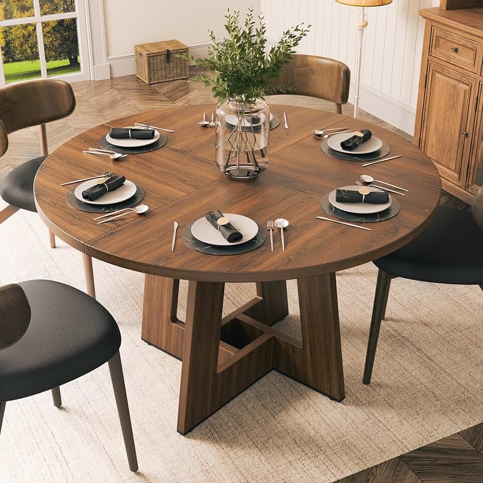 YOUDENOVA - table ronde rétro - 120 cm - bois, 4-6 personnes