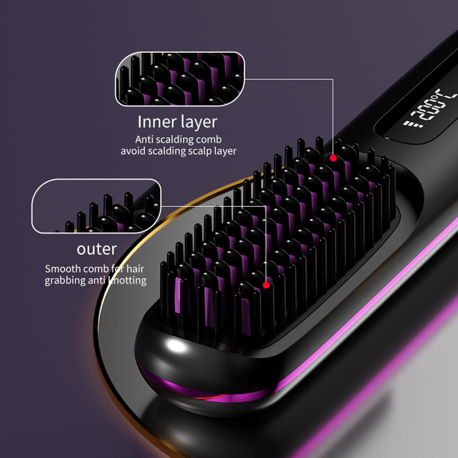 Go Brush - Pro Mini - brosse lissante portable, LCD, 2000mAh, céramique, chauffage rapide