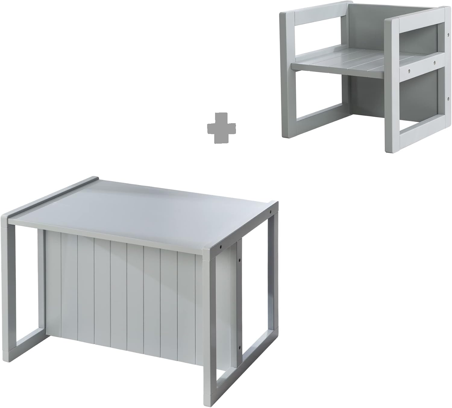 Roba - Ensemble table et chaise enfant - réglable 3 hauteurs - style campagne, gris
