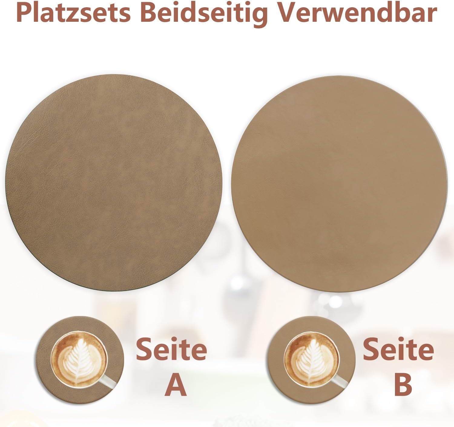 Set de Table - lot de 6 ronds PU double face 36x36cm, lavables, antidérapants, Kaki