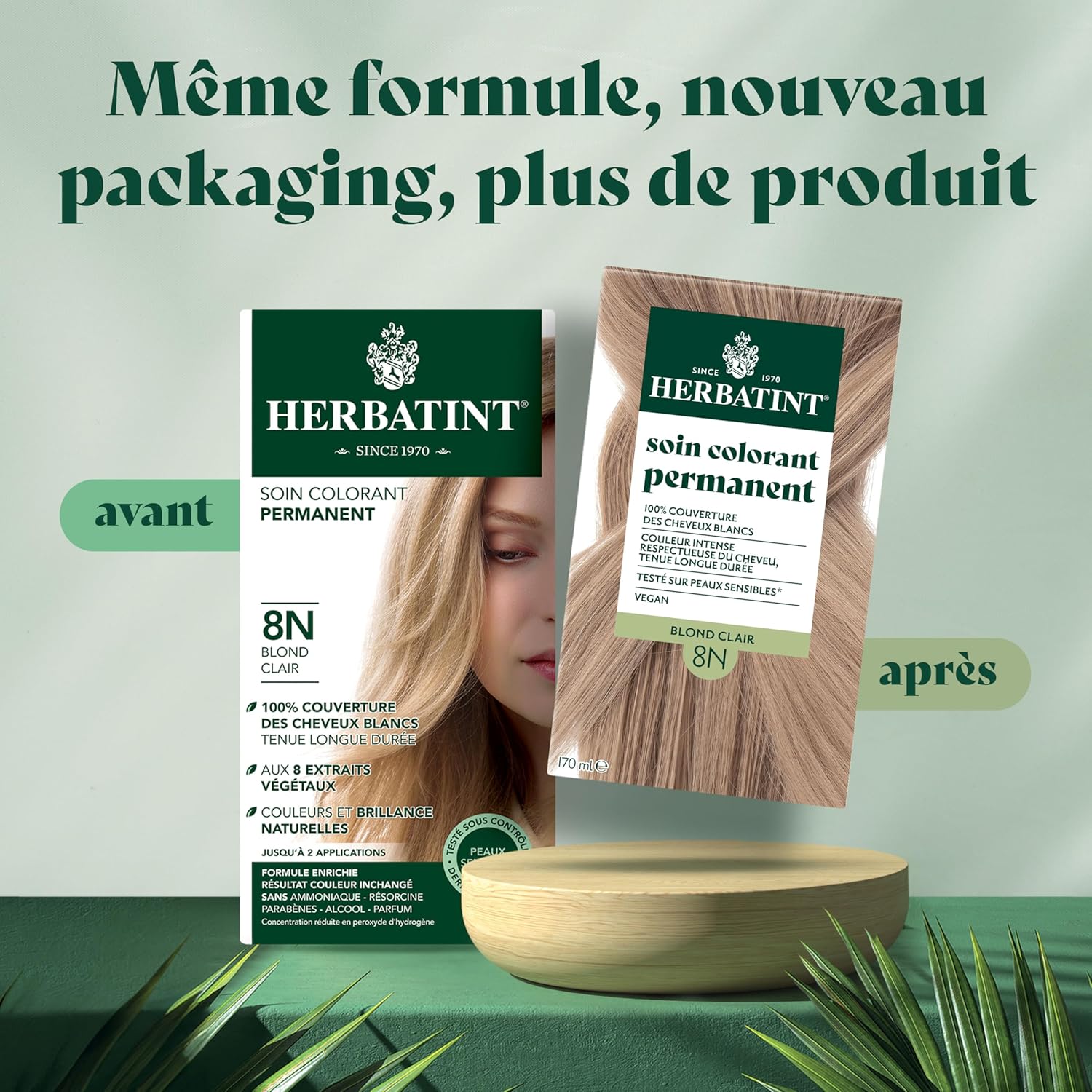 Herbatint - Coloration 8N - 170ml - Blond Clair, sans ammoniaque, 8 extraits bio