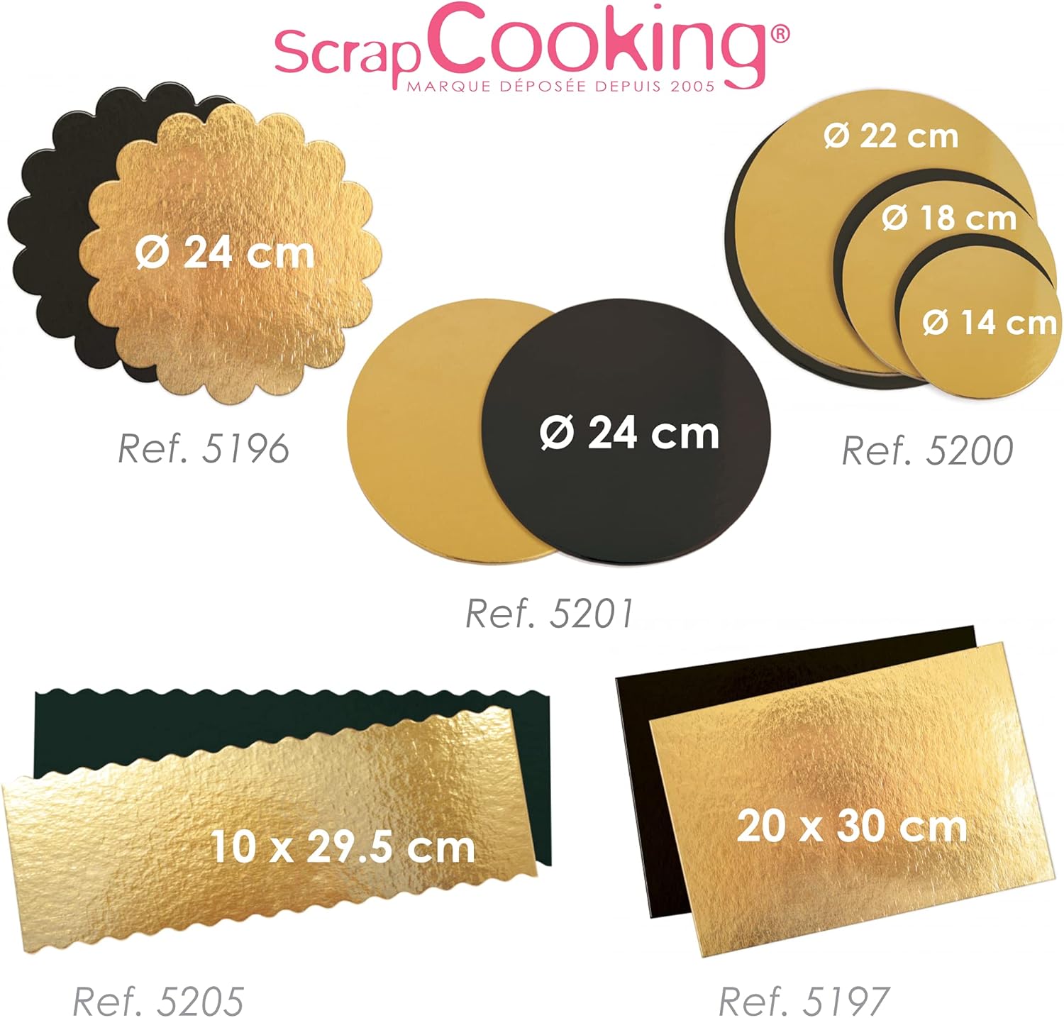 ScrapCooking - kit supports gâteaux ronds 24cm carton doré/noir - 5201