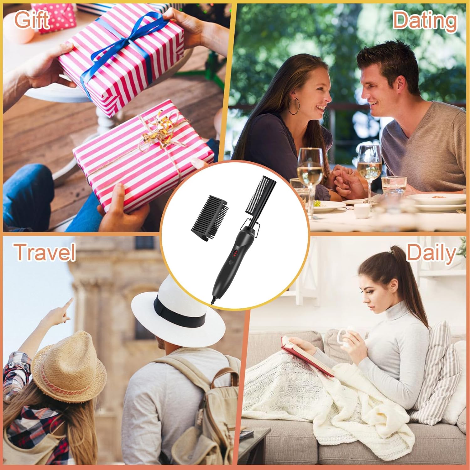 Flintronic - Peigne chauffant 2 en 1, céramique, 180°C, barbe et perruques