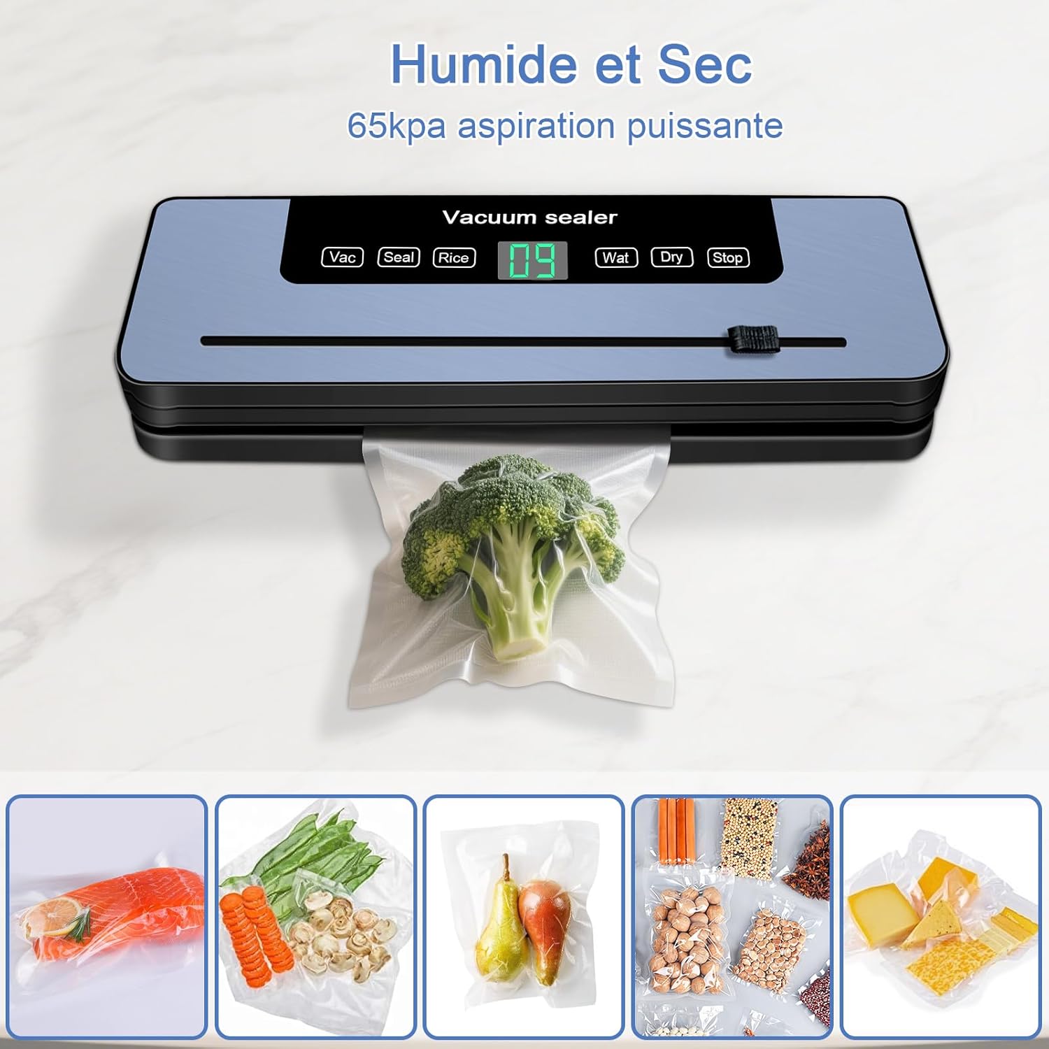 Machine sous vide alimentaire - 7 en 1, automatique, secs/humides, couteau, 20 sacs, tube, professionnelle