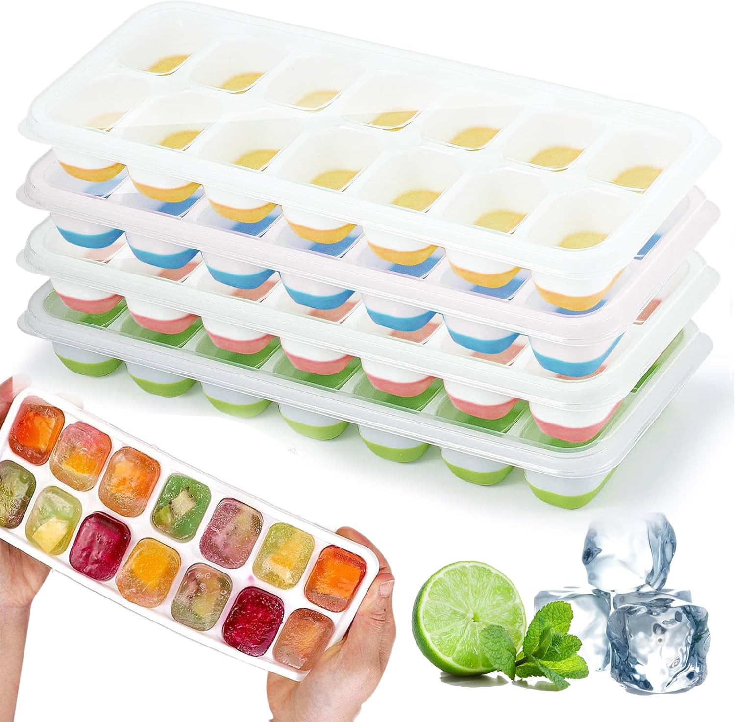 Bacs à glaçons silicone - 4 pièces - 4 couleurs - sans BPA, couvercle, LFGB