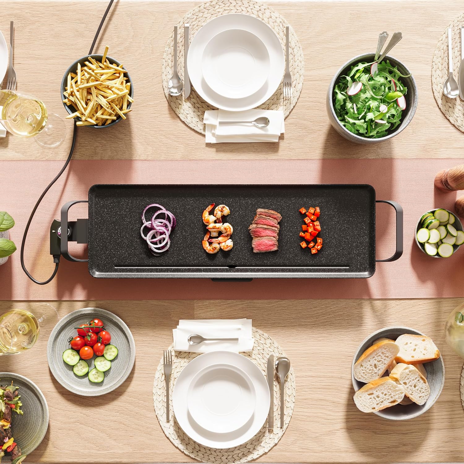 Tristar - Table grill slim L - 70x23 cm - Thermostat réglable, surface antiadhésive, bac amovible - BP-2668