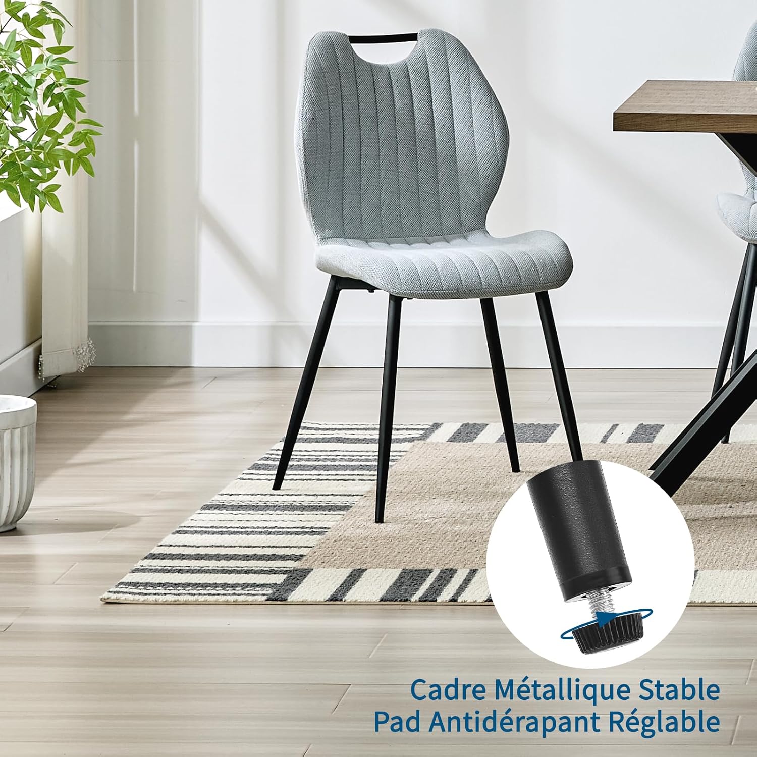 Chaises salle à manger - tissu gris clair, pieds métal, lot de 4