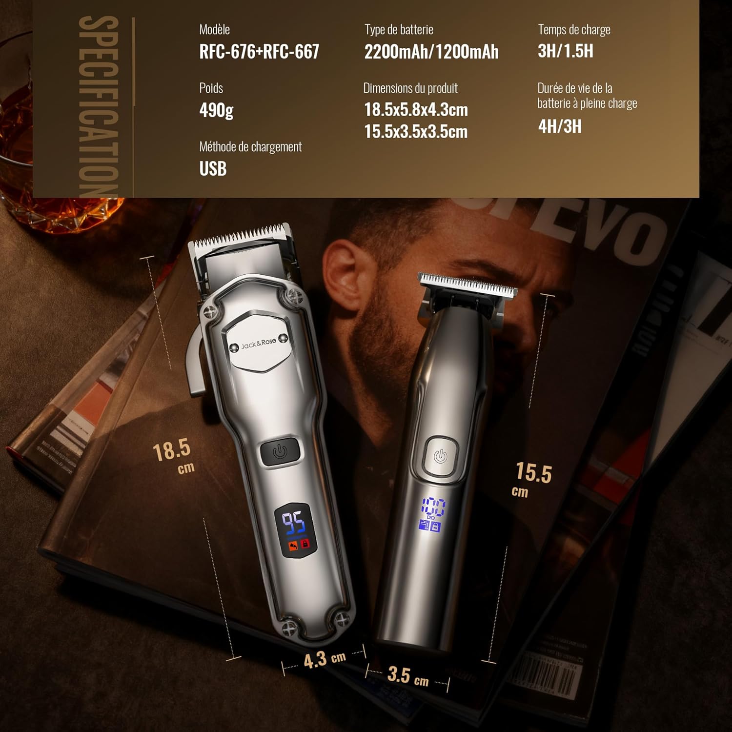 Tondeuse à cheveux - set professionnel étanche IPX7, coupe & barbe