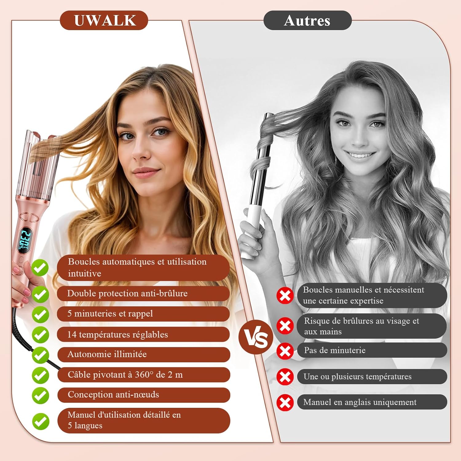 Boucleur à cheveux - automatique 25mm, 14 températures, écran LED