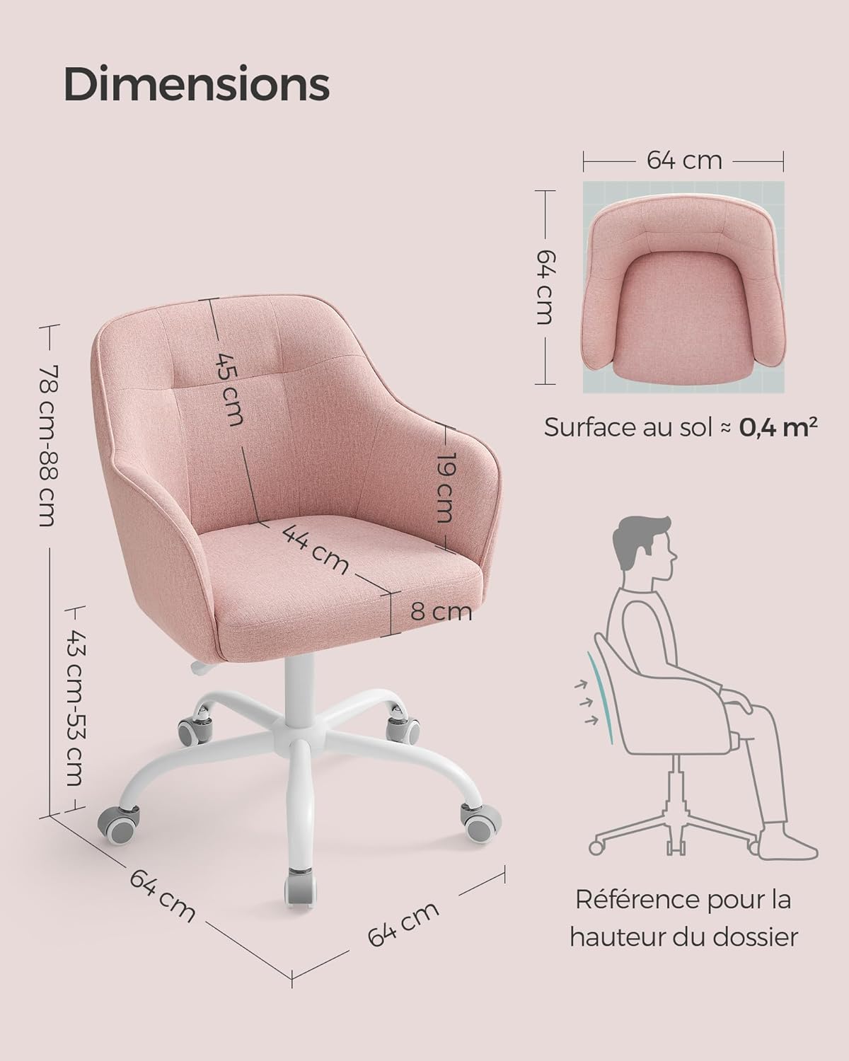 SONGMICS - fauteuil ergonomique - réglable, tissu coton-lin, 110 kg - OBG019P01